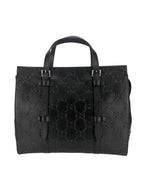 Gucci Black Leather Embossed GG Tote Bag
