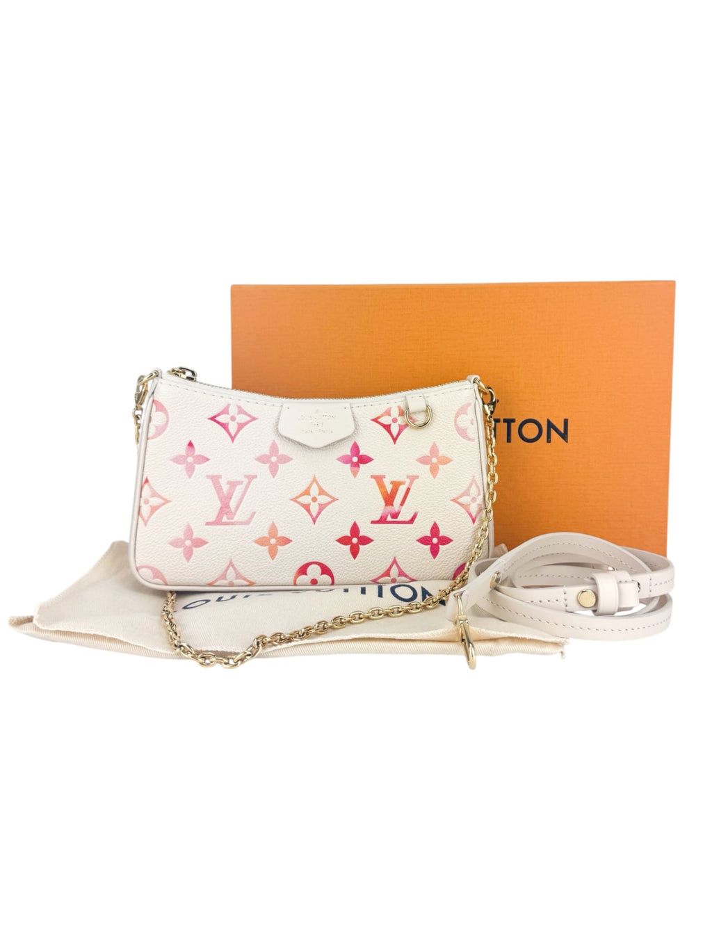 Louis Vuitton Light Beige, Pink & Orange Calfskin Easy Pouch on Strap Bag