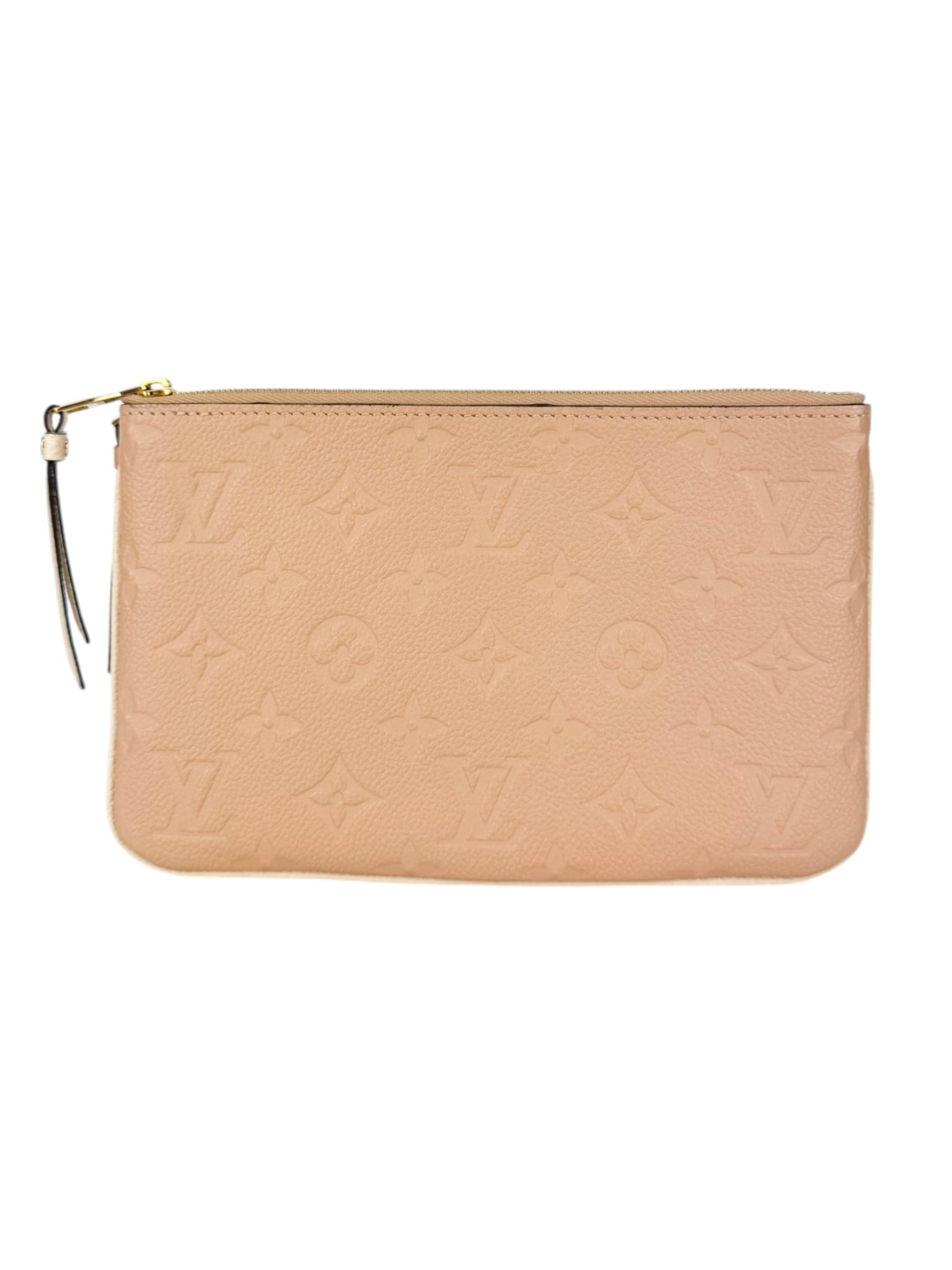 Louis Vuitton Beige Rose Creme Empreinte Leather Double Zip Pochette