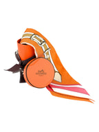 Hermes Orange, Cream, Pink and Brown Silk Twilly