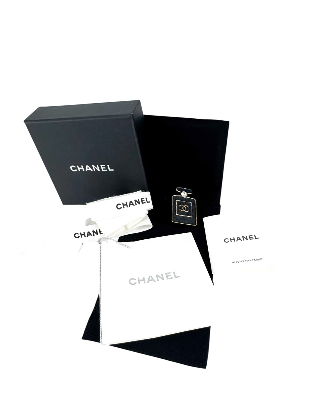 Chanel Black and Gold Perfume Bottle Brooch