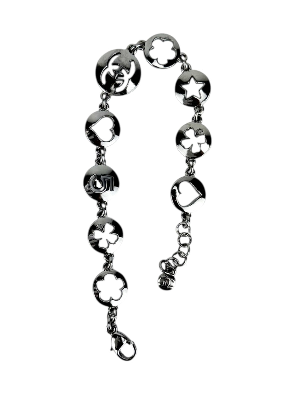 Chanel Silver Cutout Charm Bracelet