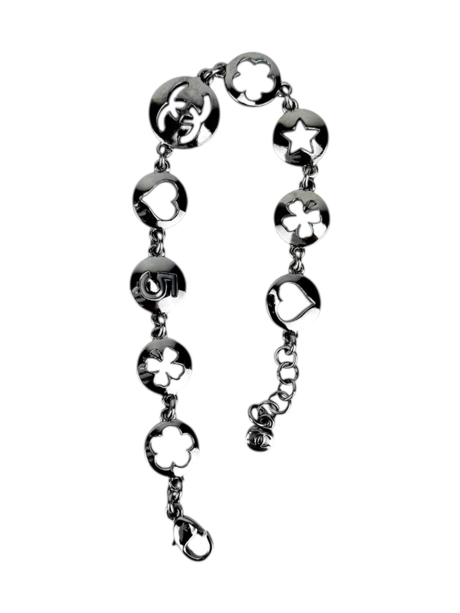 Chanel Silver Cutout Charm Bracelet