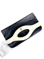 Chanel Black and Cream Calf Leather Matelasse Clutch Bag