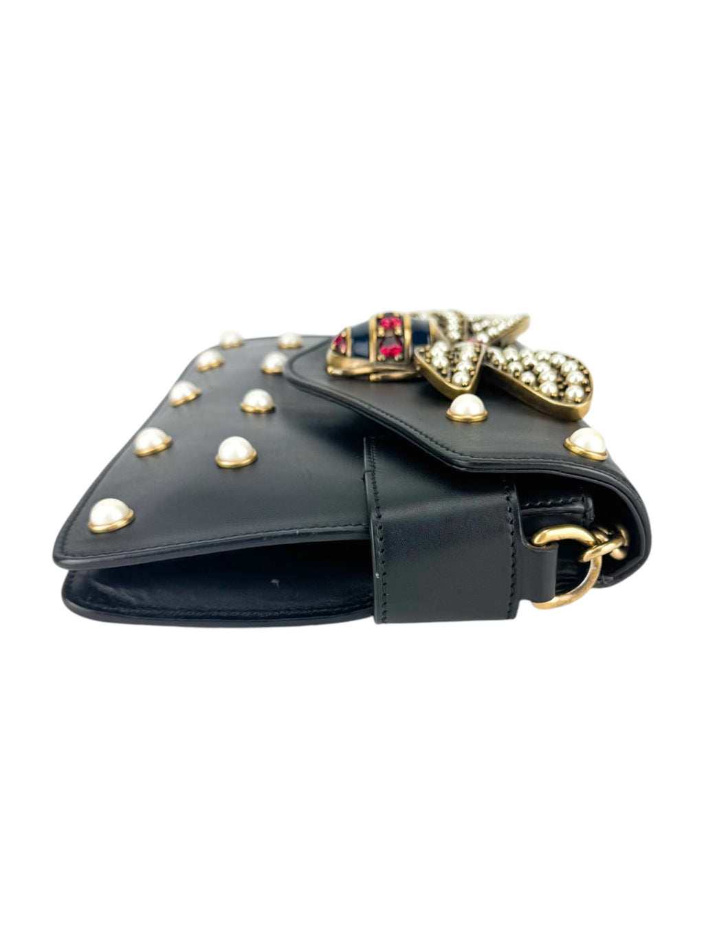 Gucci Black Leather Queen Margaret Bee Shoulder Bag