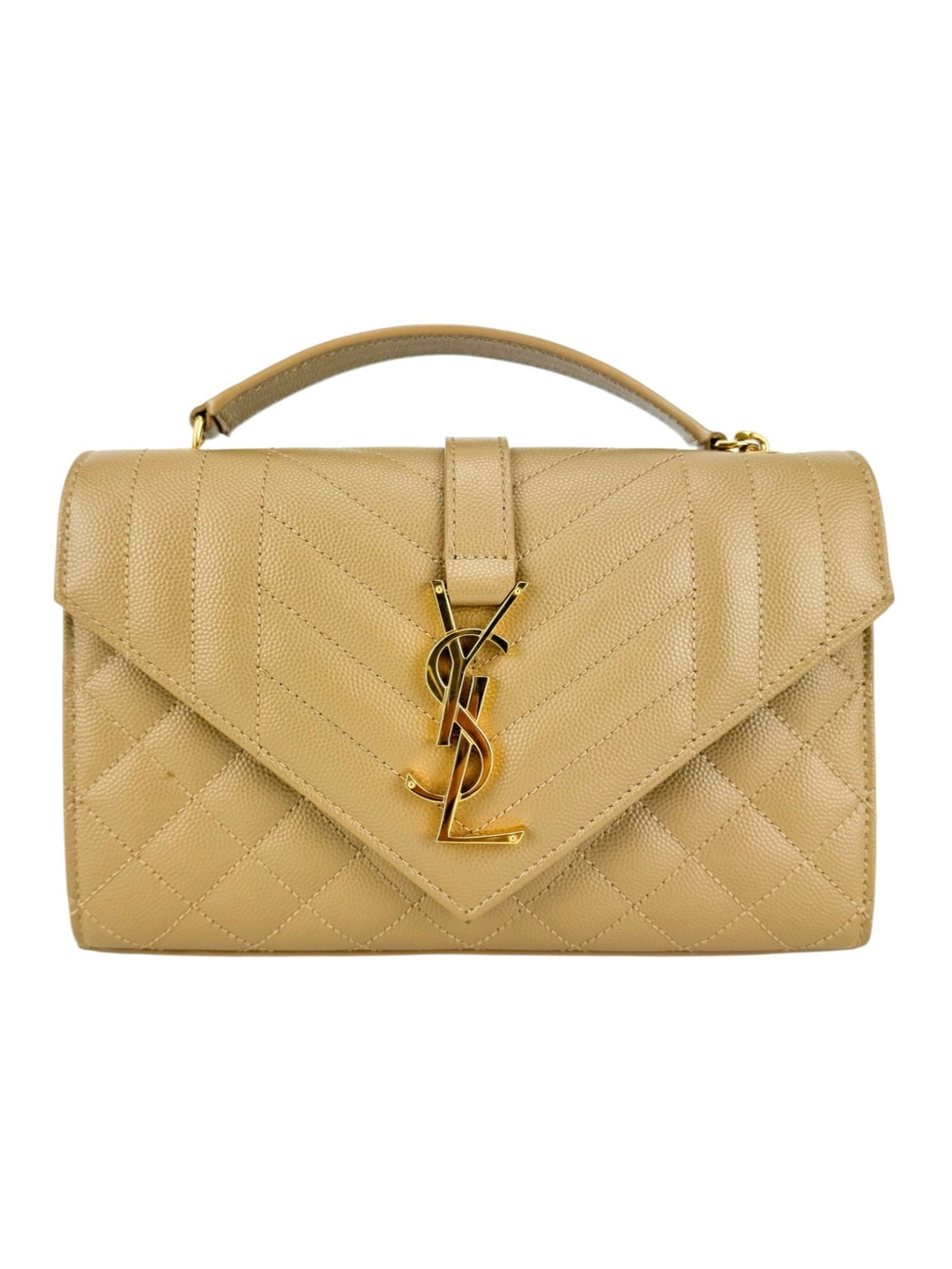 Saint Laurent Beige Taupe Grained Leather Envelop Chain Wallet Small