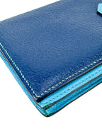 Hermes Navy and Aqua Blue Leather Bearn Wallet