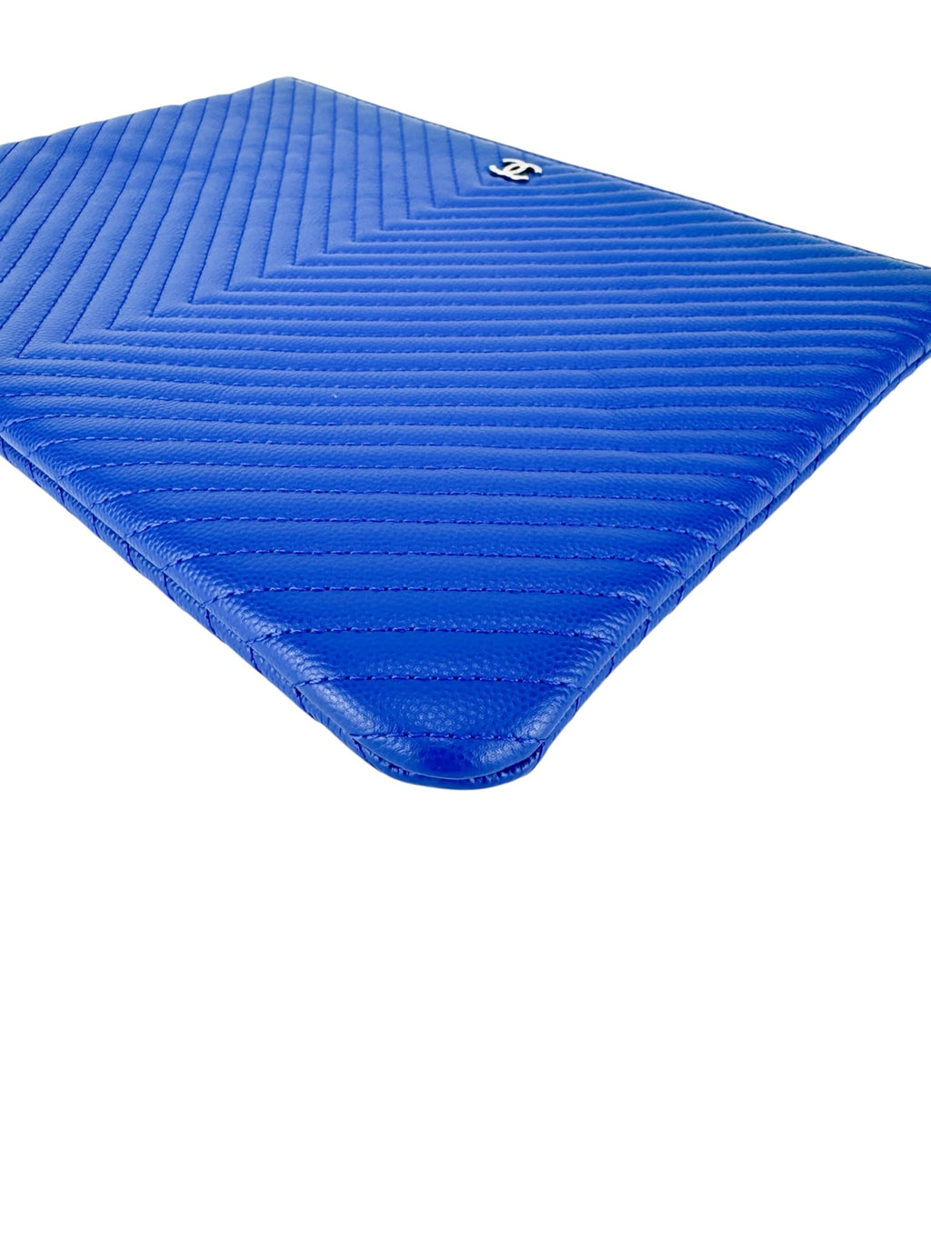 Chanel Blue Calfskin V Stitch Clutch Bag