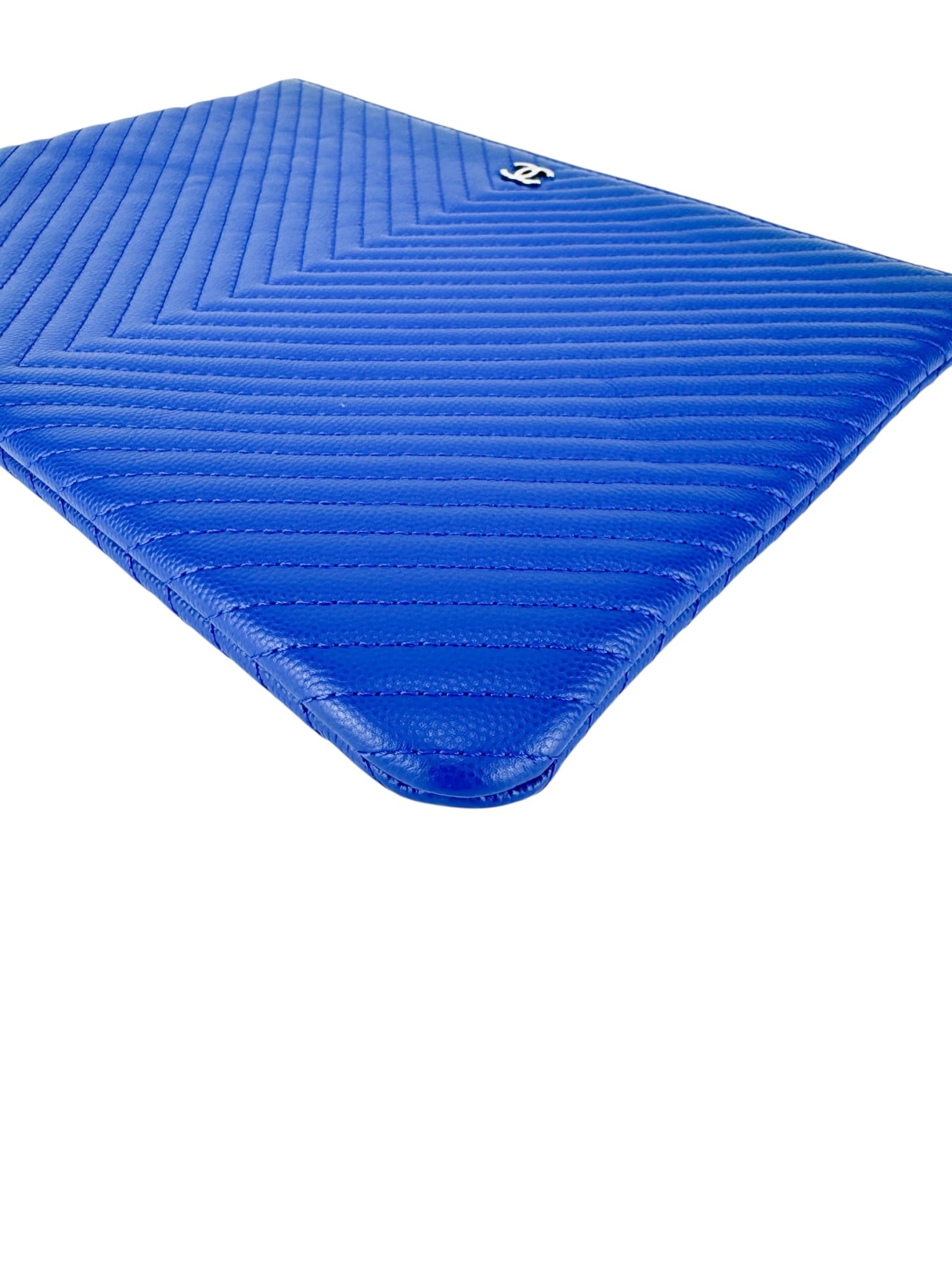 Chanel Blue Calfskin V Stitch Clutch Bag