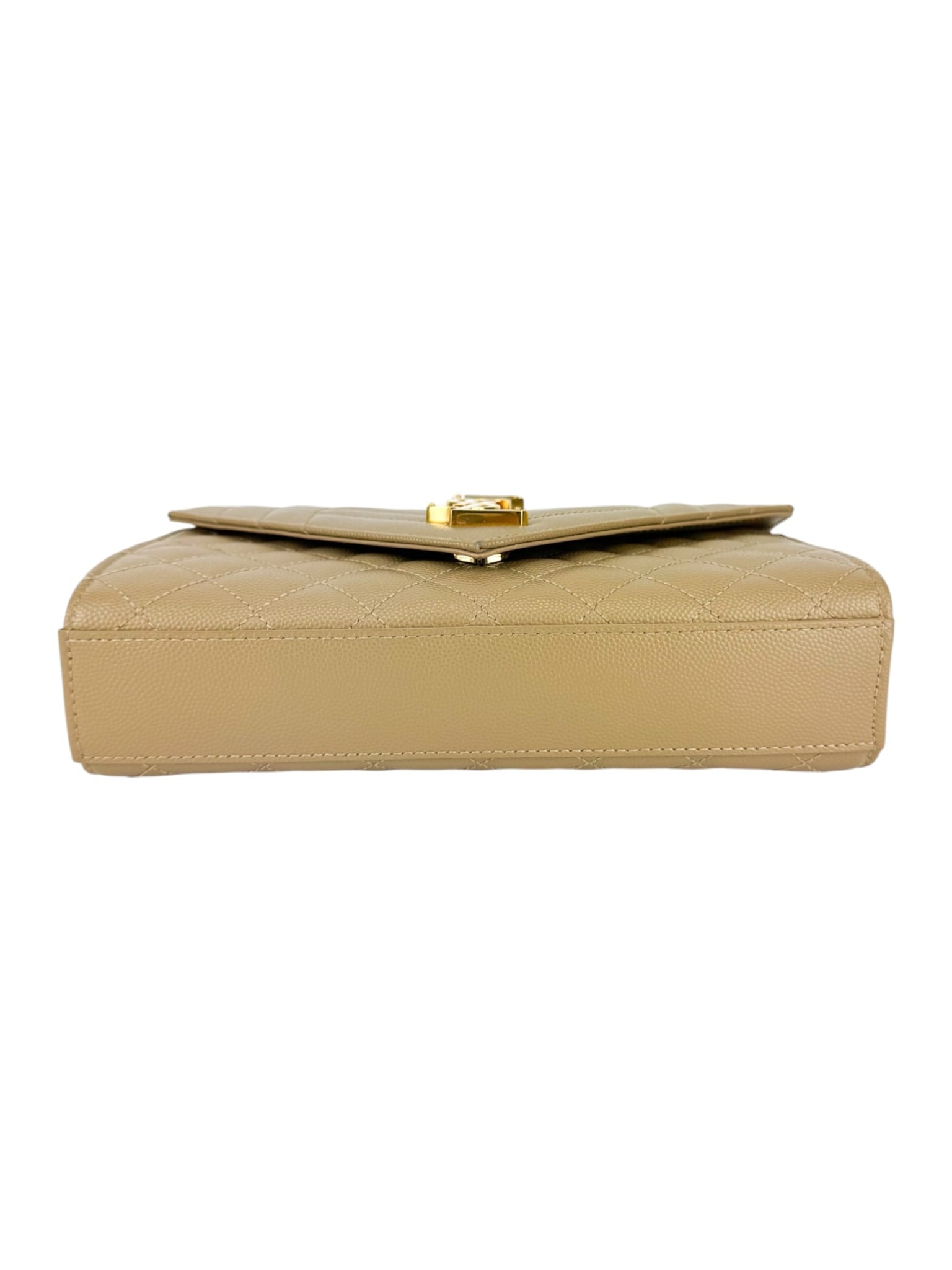 Saint Laurent Beige Taupe Grained Leather Envelop Chain Wallet Small