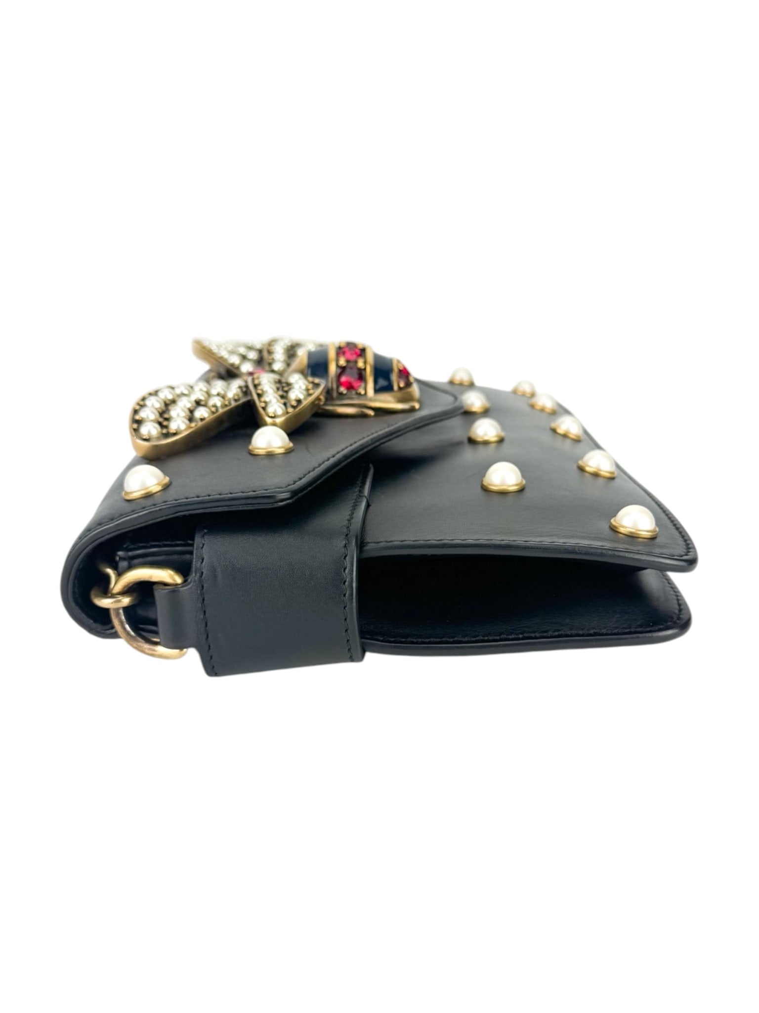 Gucci Black Leather Queen Margaret Bee Shoulder Bag