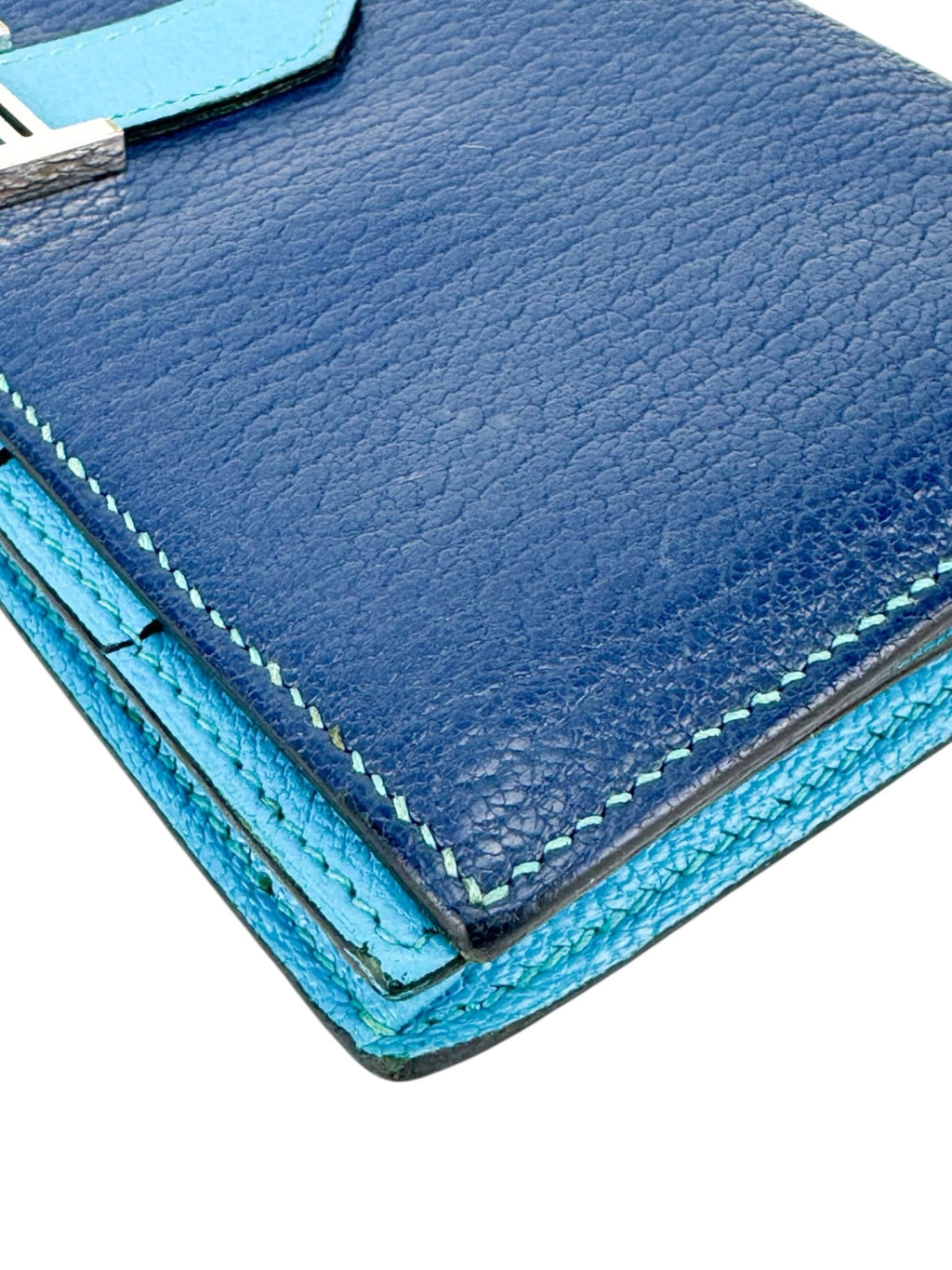 Hermes Navy and Aqua Blue Leather Bearn Wallet
