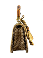 Gucci Brown Woven Canvas Diamante 1947 Bamboo Handle Bag Mini
