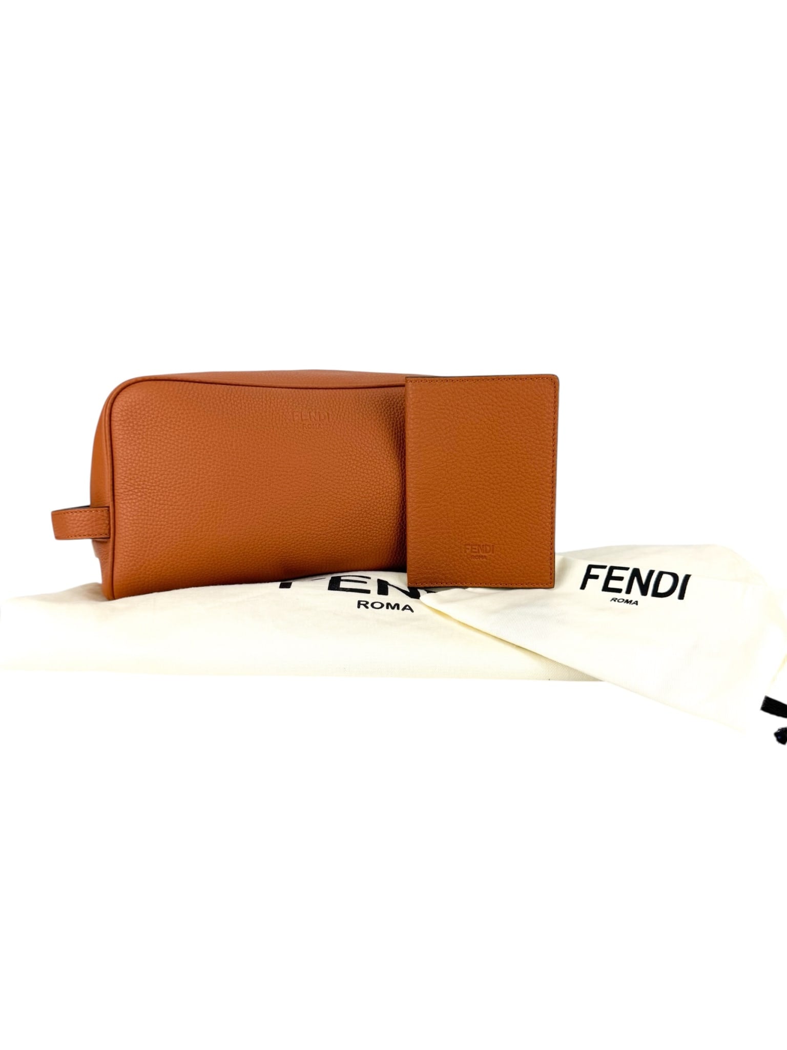 Fendi Brown Leather Toiletry Bag & Passport Cover