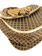 Gucci Brown Woven Canvas Diamante 1947 Bamboo Handle Bag Mini