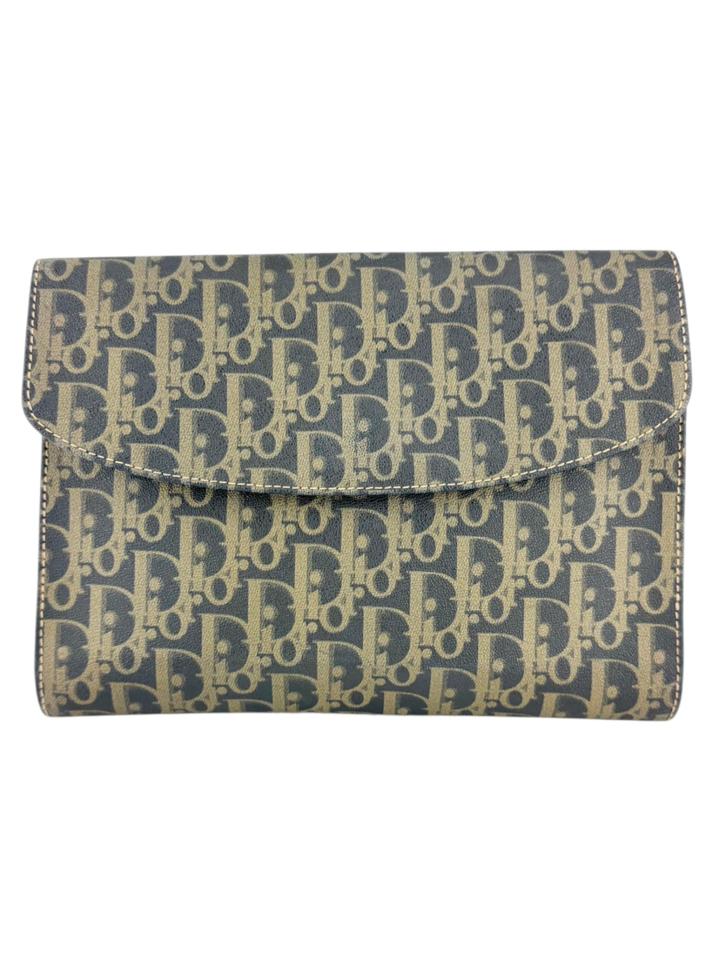 Christian Dior Canvas Leather Brown and Gray Trotter Clutch Bag