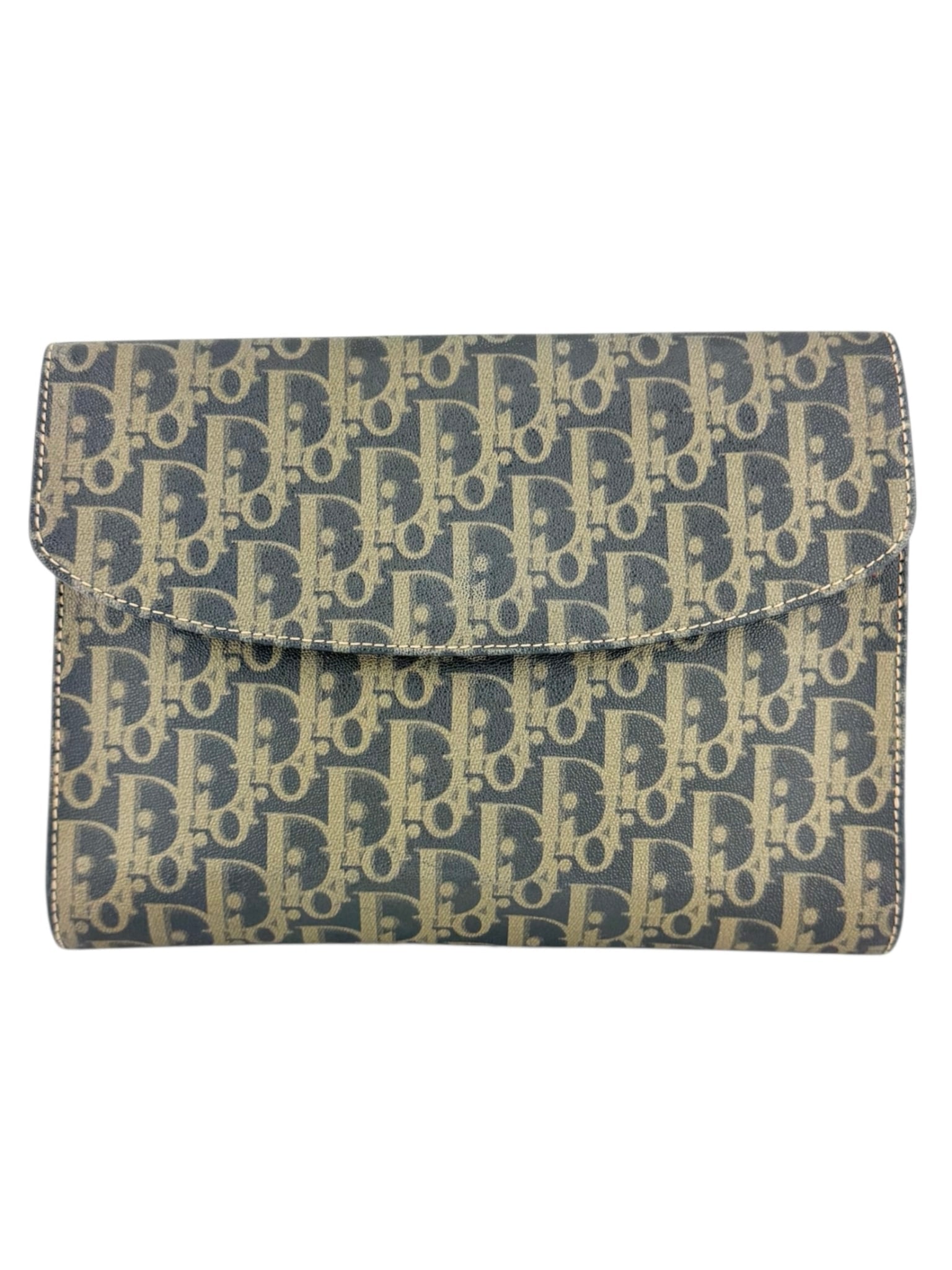 Christian Dior Canvas Leather Brown and Gray Trotter Clutch Bag