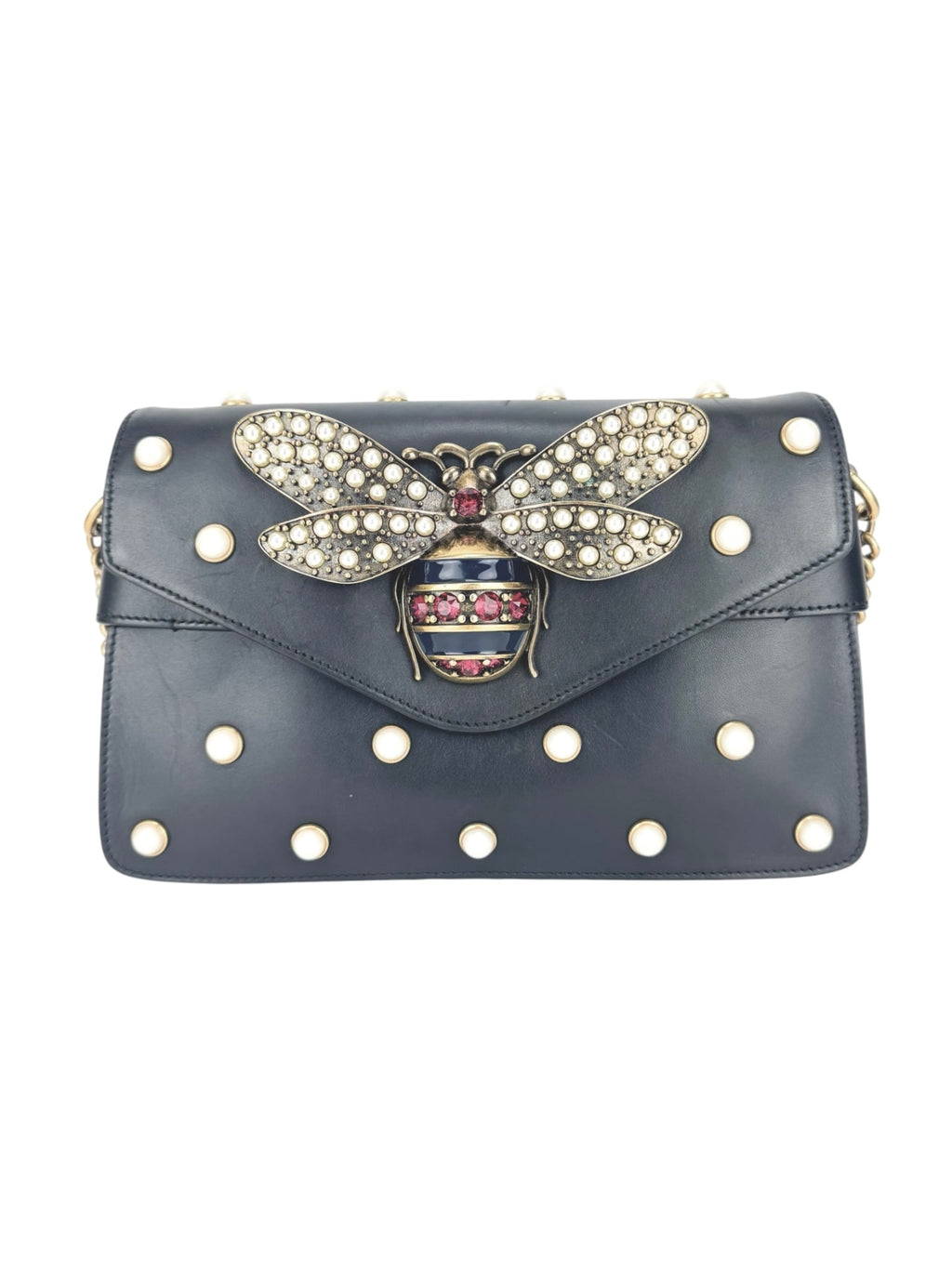 Gucci Black Leather Queen Margaret Bee Shoulder Bag