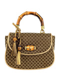 Gucci Brown Woven Canvas Diamante 1947 Bamboo Handle Bag Mini