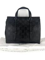 Gucci Black Leather Embossed GG Tote Bag