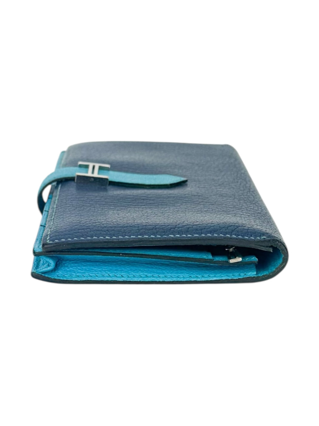 Hermes Navy and Aqua Blue Leather Bearn Wallet