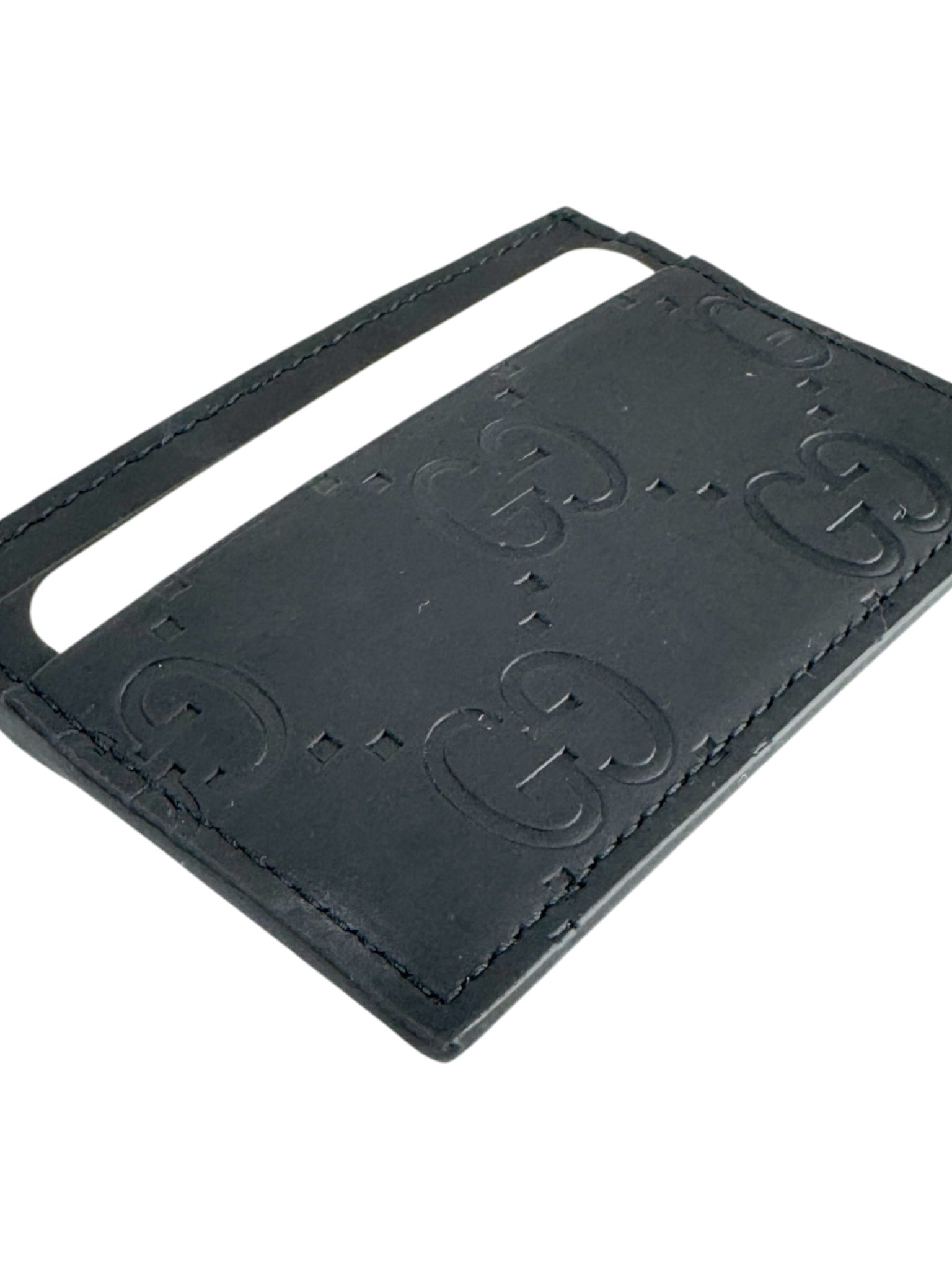 Gucci Black Leather Rubber Effect Card Case