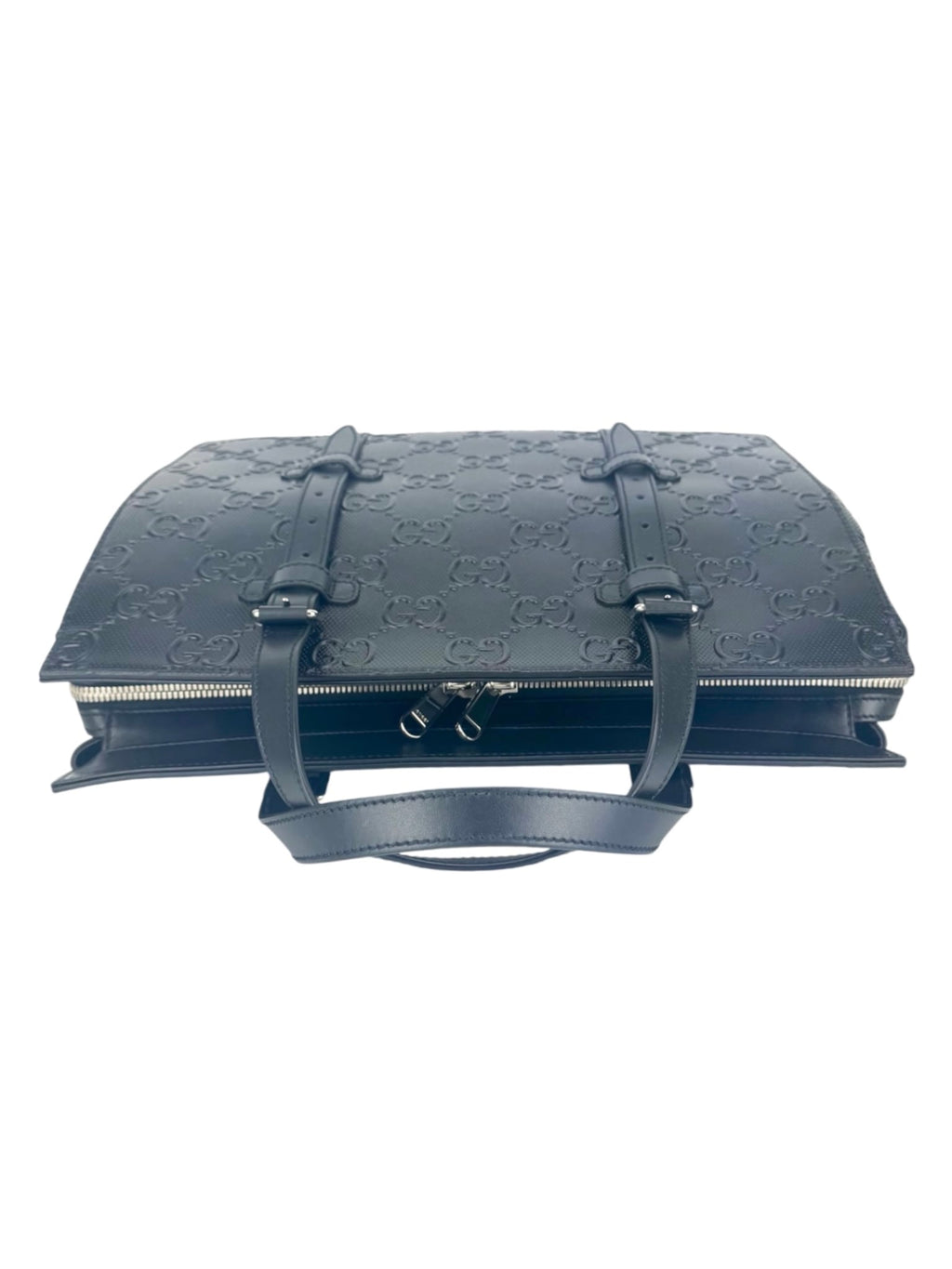 Gucci Black Leather Embossed GG Tote Bag