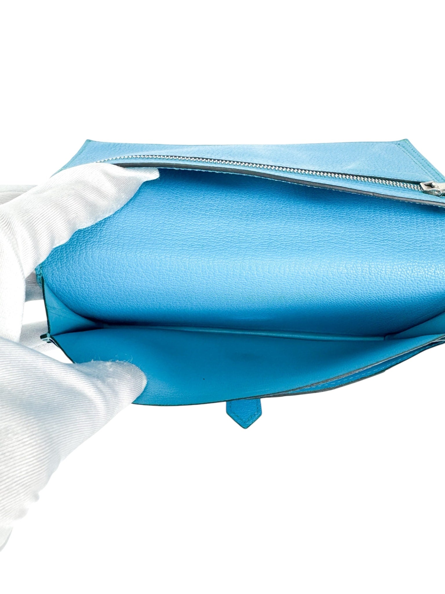 Hermes Navy and Aqua Blue Leather Bearn Wallet