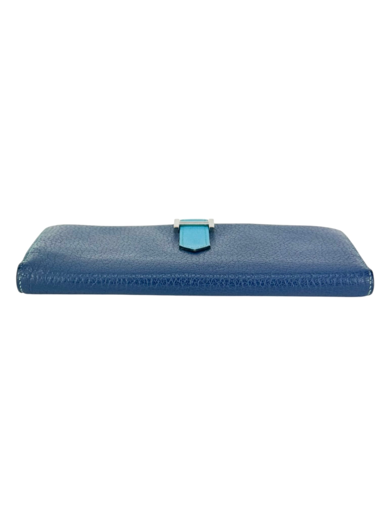 Hermes Navy and Aqua Blue Leather Bearn Wallet