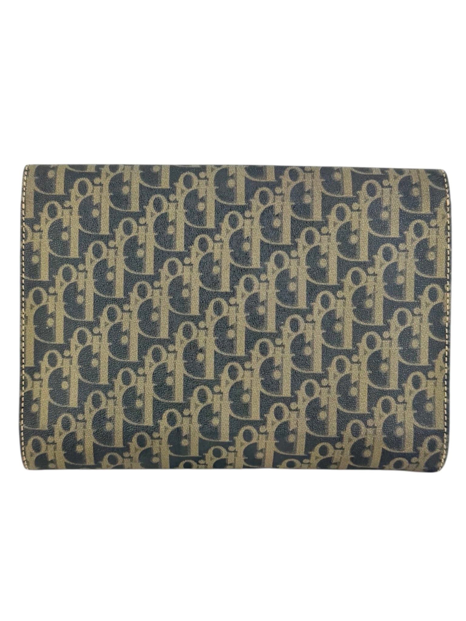 Christian Dior Canvas Leather Brown and Gray Trotter Clutch Bag