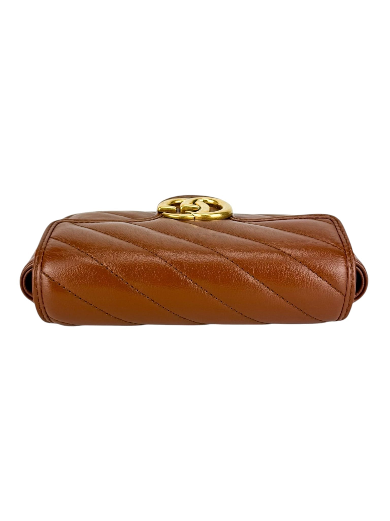 Gucci Leather Cognac Double G Marmont Super Mini Bag