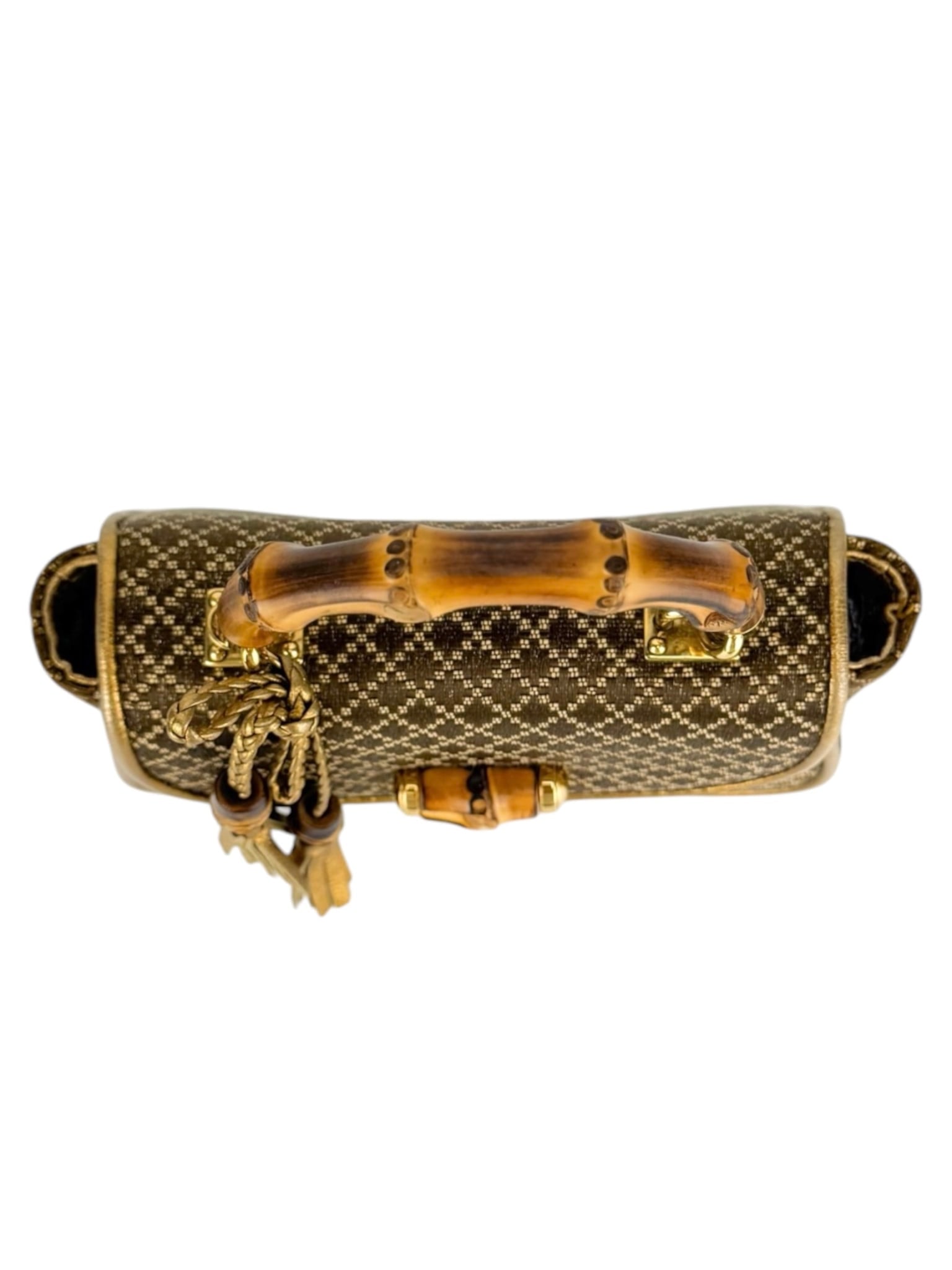 Gucci Brown Woven Canvas Diamante 1947 Bamboo Handle Bag Mini