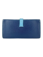 Hermes Navy and Aqua Blue Leather Bearn Wallet