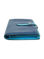Hermes Navy and Aqua Blue Leather Bearn Wallet