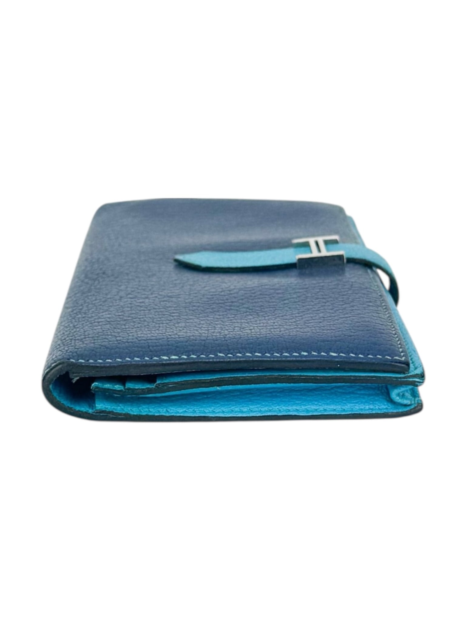 Hermes Navy and Aqua Blue Leather Bearn Wallet