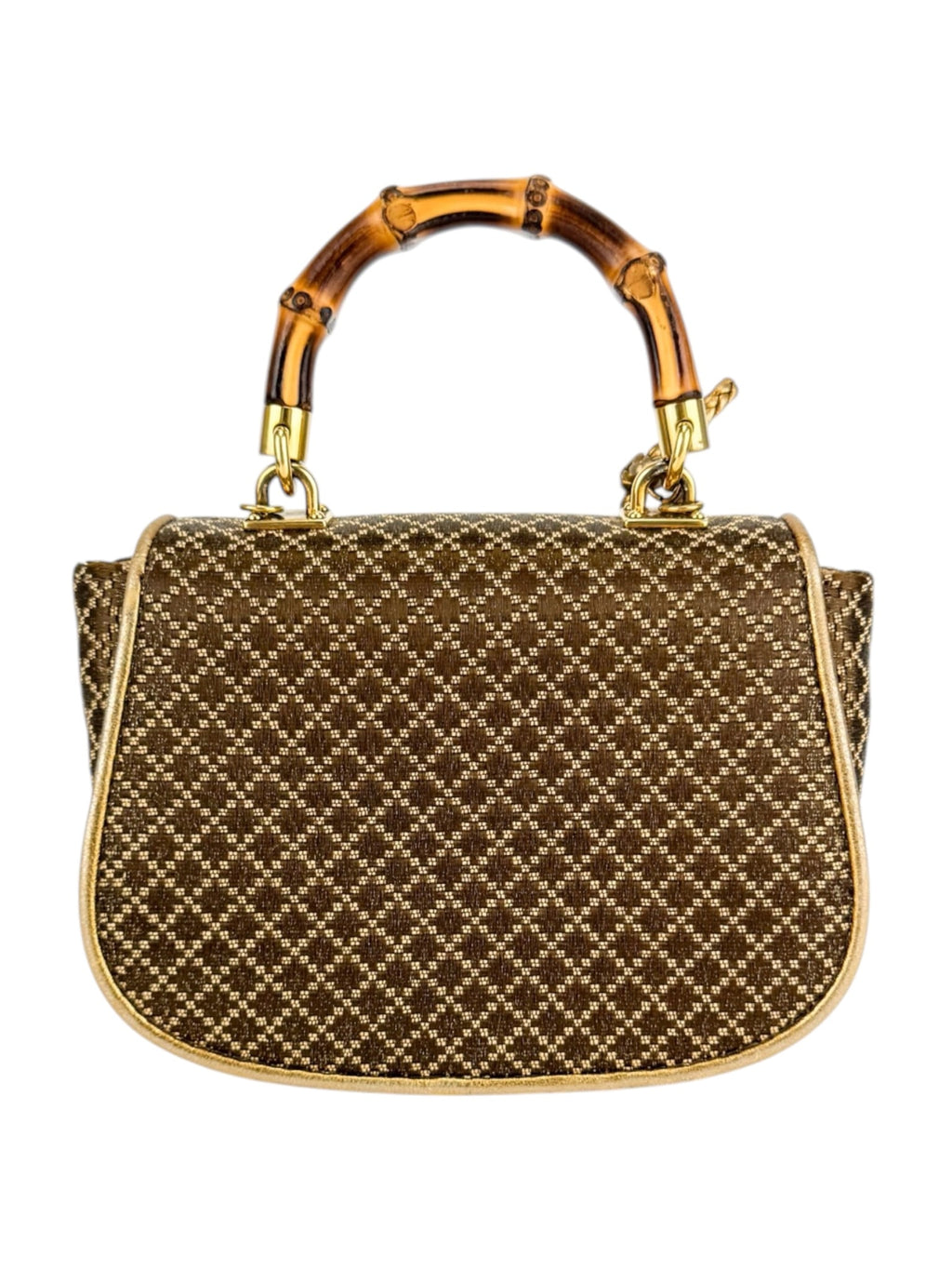 Gucci Brown Woven Canvas Diamante 1947 Bamboo Handle Bag Mini