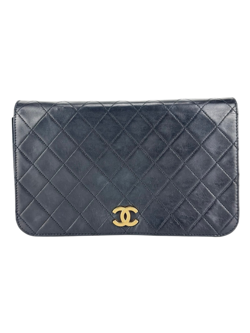 Chanel Vintage Black Lambskin Quilted Full Flap Bag
