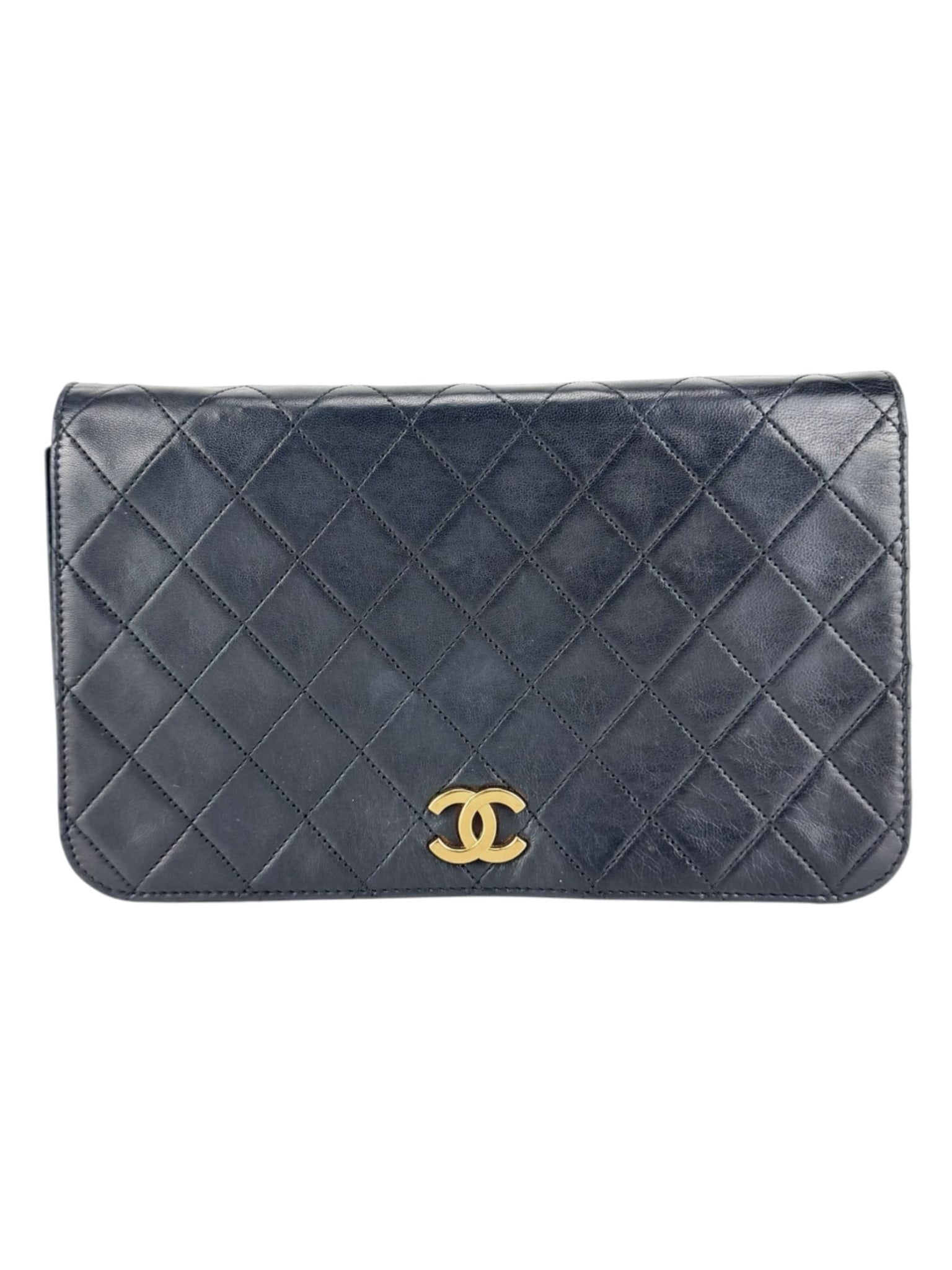 Chanel Vintage Black Lambskin Quilted Full Flap Bag