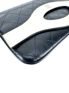 Chanel Black and Cream Calf Leather Matelasse Clutch Bag