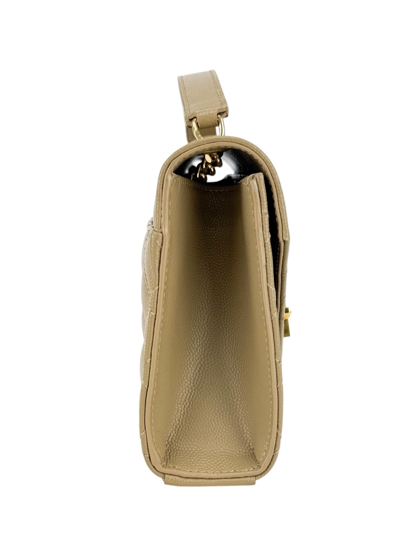 Saint Laurent Beige Taupe Grained Leather Envelop Chain Wallet Small