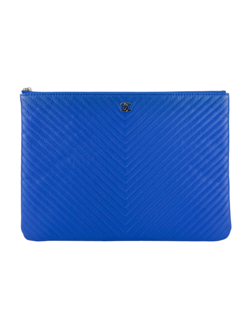 Chanel Blue Calfskin V Stitch Clutch Bag