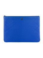 Chanel Blue Calfskin V Stitch Clutch Bag