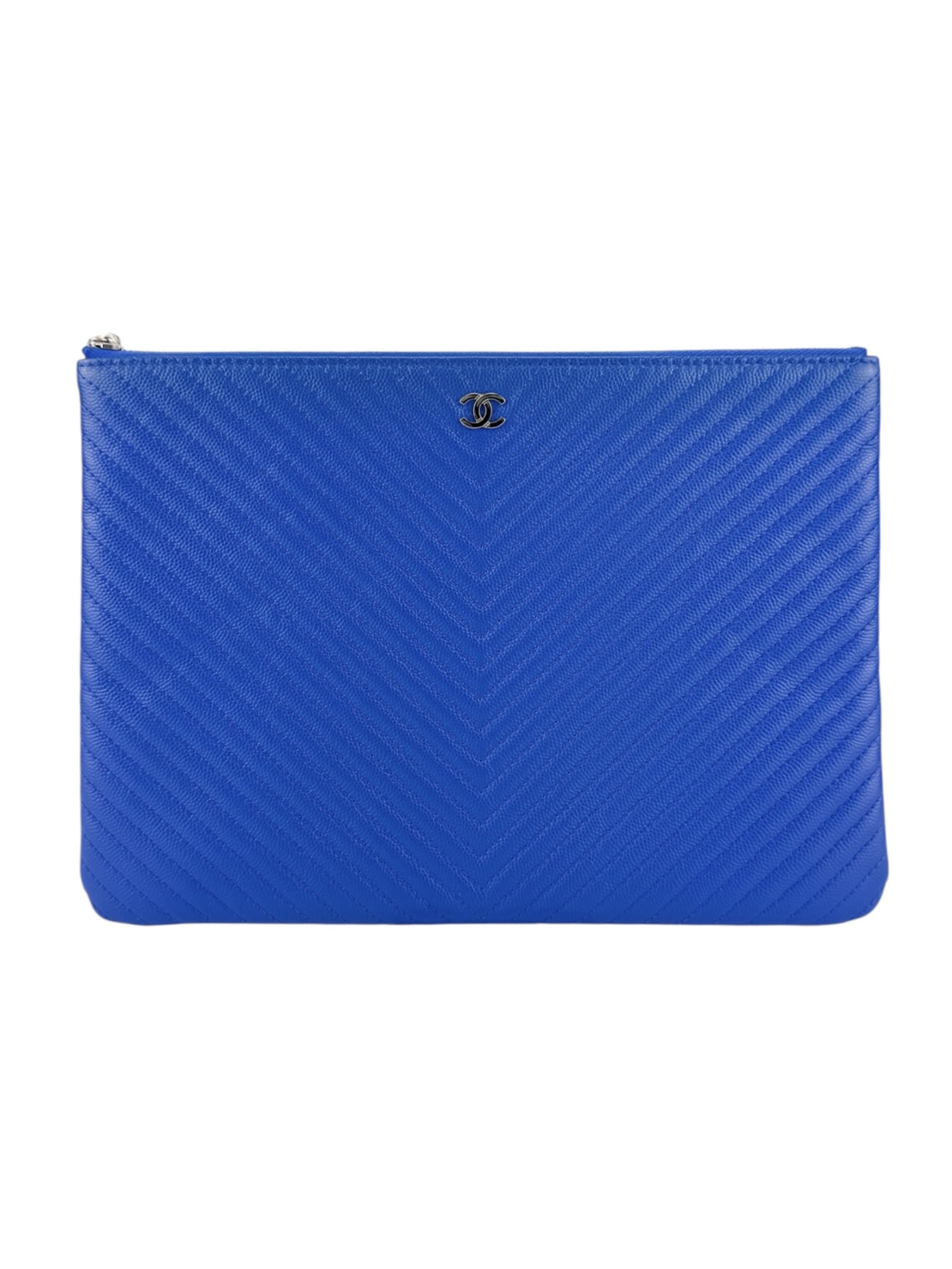 Chanel Blue Calfskin V Stitch Clutch Bag