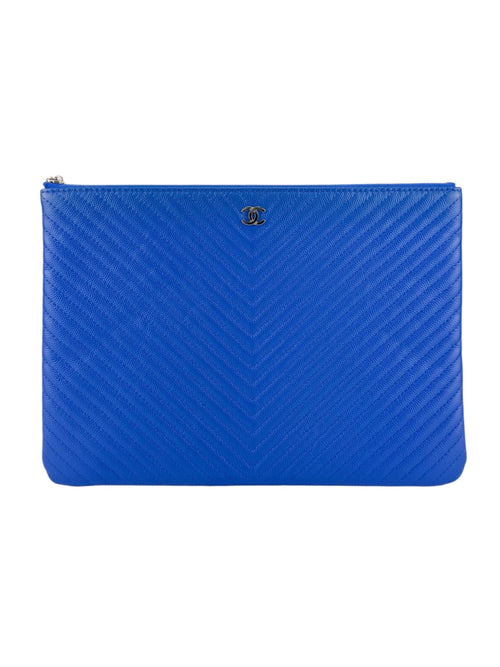 Chanel Blue Calfskin V Stitch Clutch Bag