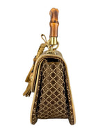Gucci Brown Woven Canvas Diamante 1947 Bamboo Handle Bag Mini
