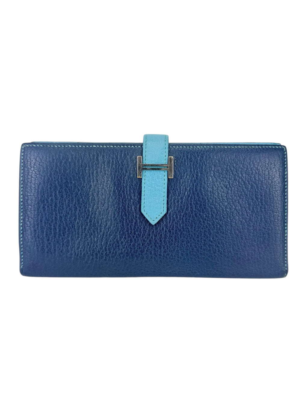 Hermes Navy and Aqua Blue Leather Bearn Wallet