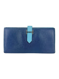 Hermes Navy and Aqua Blue Leather Bearn Wallet