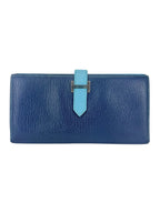 Hermes Navy and Aqua Blue Leather Bearn Wallet