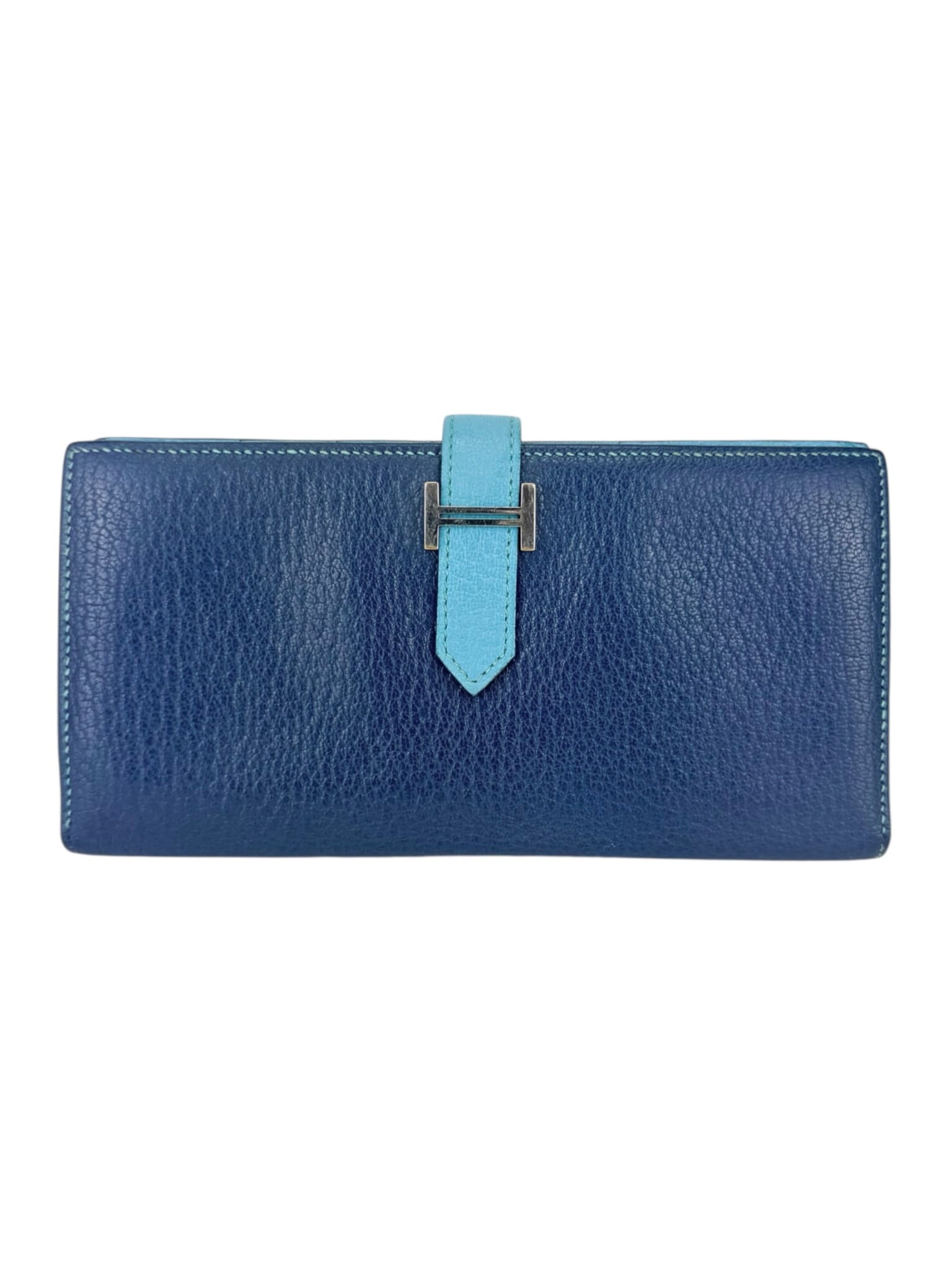 Hermes Navy and Aqua Blue Leather Bearn Wallet
