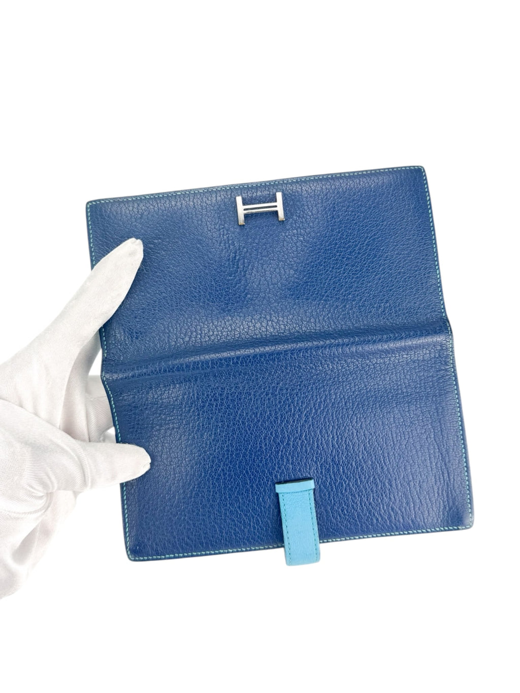 Hermes Navy and Aqua Blue Leather Bearn Wallet